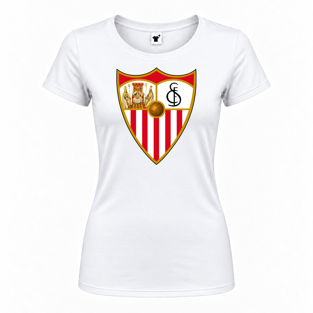 Women's Sevilla FC Round Neck T-Shirt — White — original logo on current Drive garment