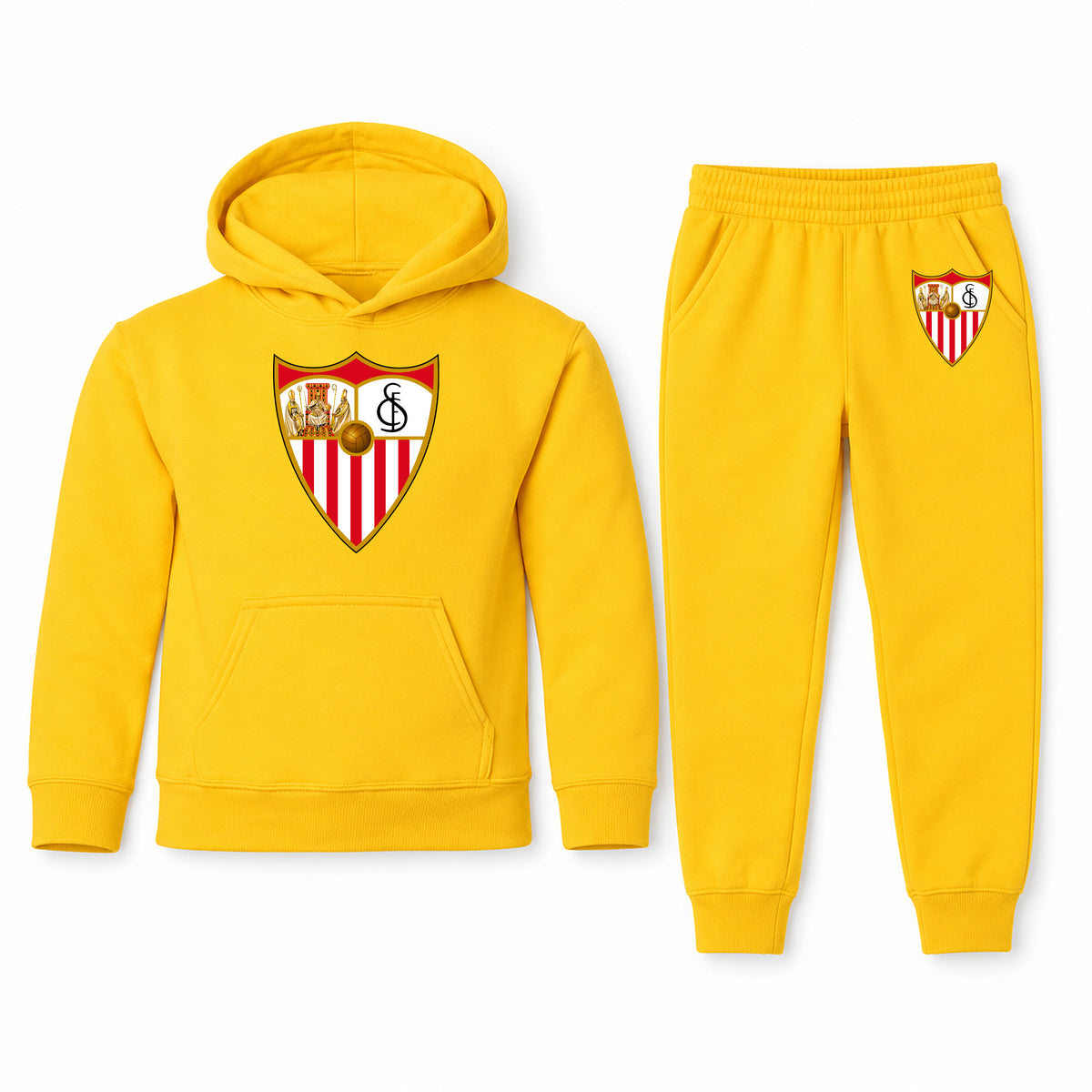 Sevilla FC youth hoodie jogger set, Yellow, Youth Large ages 10–12