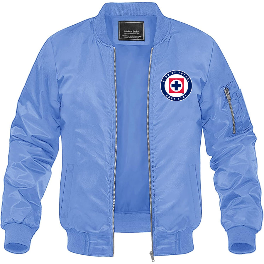 Men's Cruz Azul Football Club Lightweight Bomber Jacket Windbreaker Softshell Varsity Jacket Coat