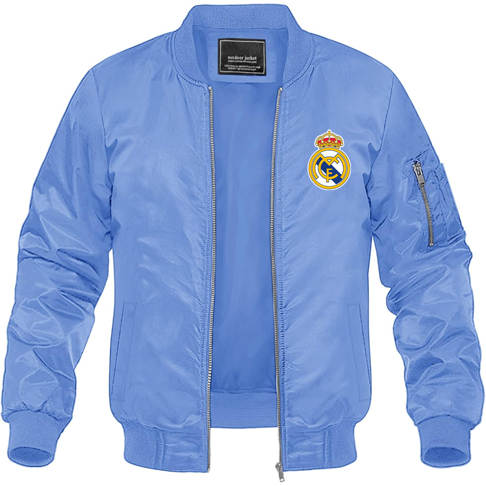 Men’s Real Madrid Soccer Lightweight Bomber Jacket Windbreaker Softshell Varsity Jacket Coat