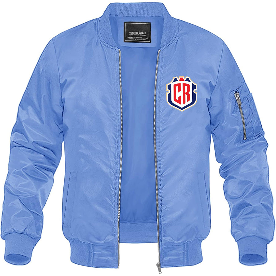 Men's Costa Rica National Soccer Team Lightweight Bomber Jacket Windbreaker Softshell Varsity Jacket Coat