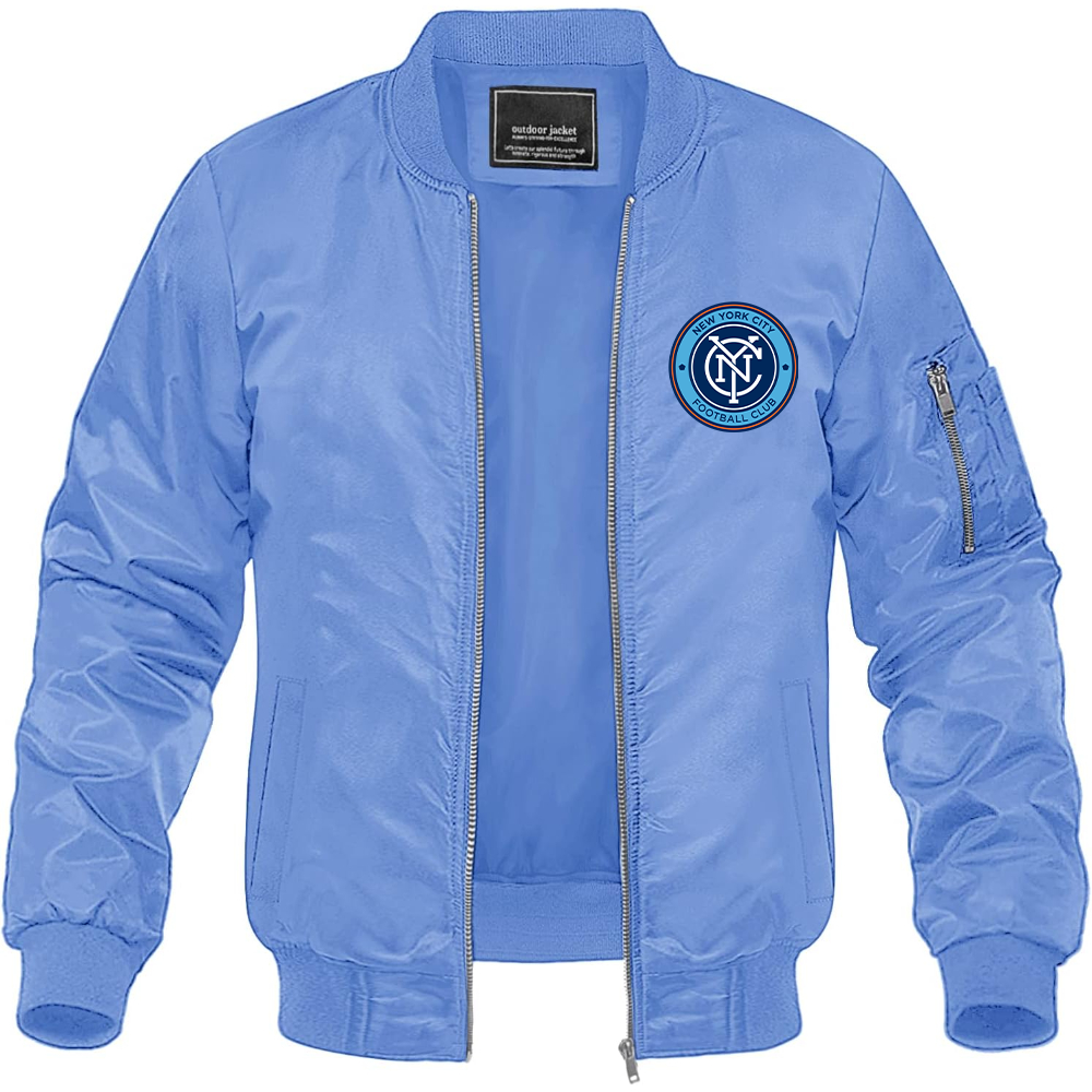 Men's New York City FC Lightweight Bomber Jacket Windbreaker Softshell Varsity Jacket Coat