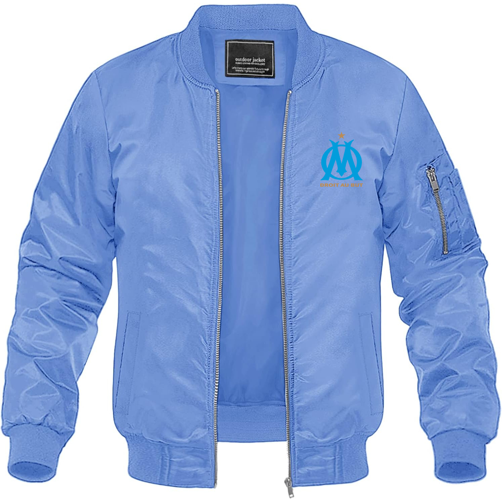 Men's Olympique de Marseille FC Lightweight Bomber Jacket Windbreaker Softshell Varsity Jacket Coat