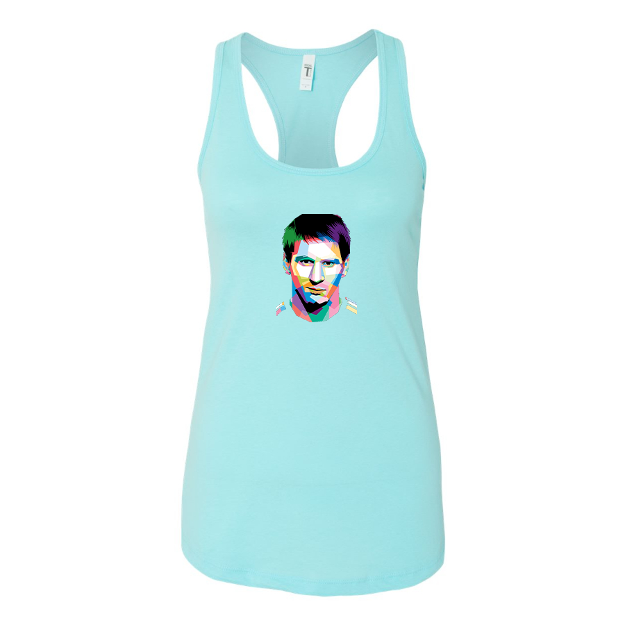 Women's Lionel Messi Face Art Soccer Racerback Tank Top