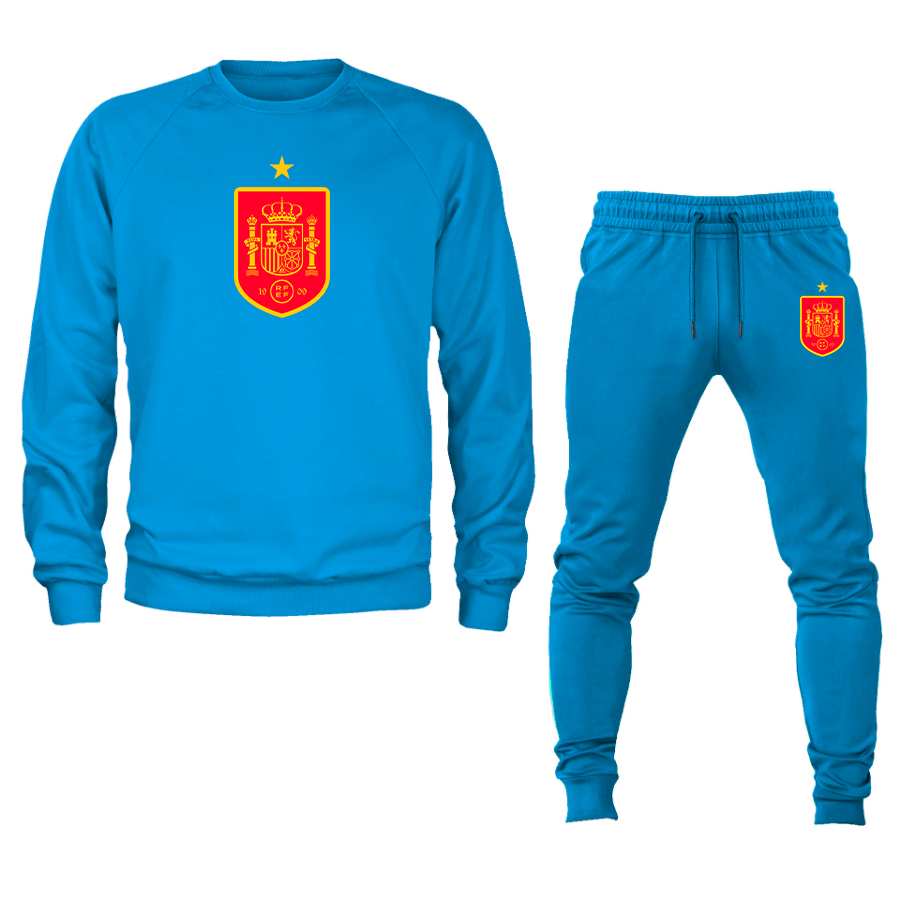 Men's Spain Red Logo National Soccer Team Crewneck Sweatshirt Joggers Suit