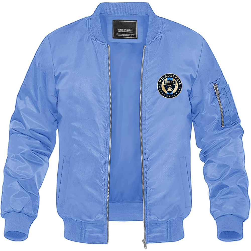 Men's Philadelphia Union FC Lightweight Bomber Jacket Windbreaker Softshell Varsity Jacket Coat