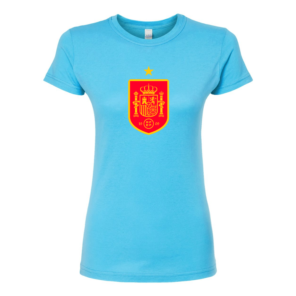 Women's Spain Red Logo National Soccer Team Round Neck T-Shirt