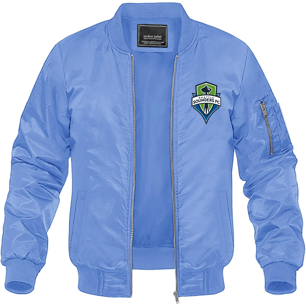 Men's Seattle Sounders FC Lightweight Bomber Jacket Windbreaker Softshell Varsity Jacket Coat