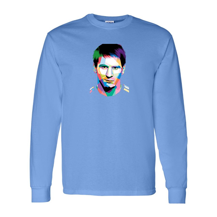 Youth Kids Lionel Messi Face Art SoccerLong Sleeve T-Shirt