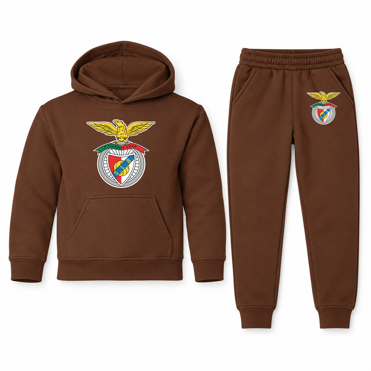 SL Benfica FC youth hoodie jogger set, Brown, Youth Large ages 10–12