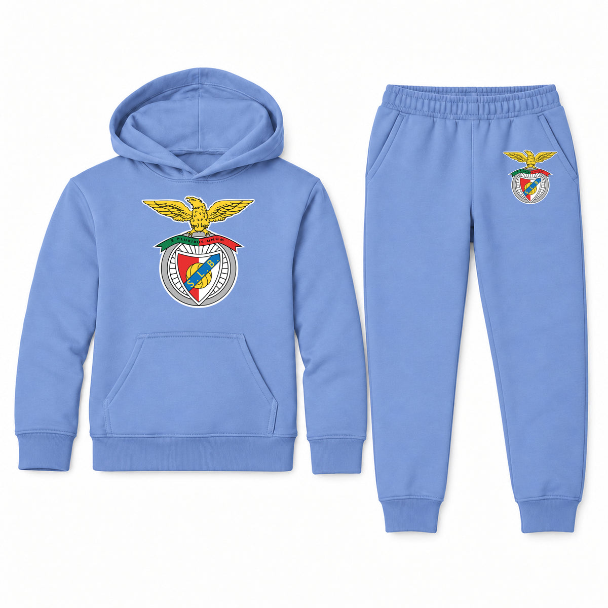 SL Benfica FC youth hoodie jogger set, Carolina Blue, Youth Large ages 10–12