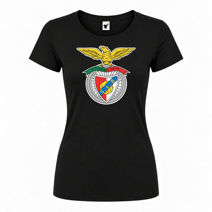 Women's SL Benfica FC Round Neck T-Shirt — Black — original logo on current Drive garment