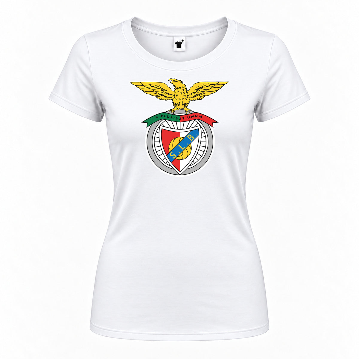 Women's SL Benfica FC Round Neck T-Shirt — White — original logo on current Drive garment
