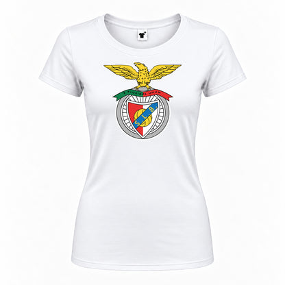 Women's SL Benfica FC Round Neck T-Shirt — White — original logo on current Drive garment