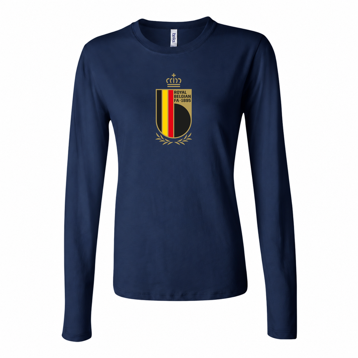 Women's Belgium National Soccer Team Long Sleeve T-Shirt | Color: Navy | Original artwork on Drive garment