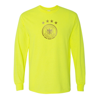 Men's Germany Soccer Cotton Long Sleeve T-Shirt | Color: Safety Green | Original artwork