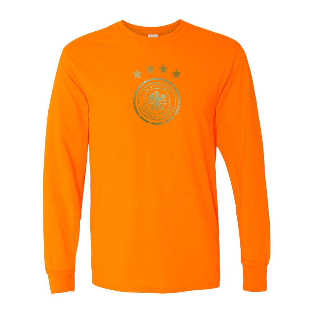 Men's Germany Soccer Cotton Long Sleeve T-Shirt | Color: Safety Orange | Original artwork