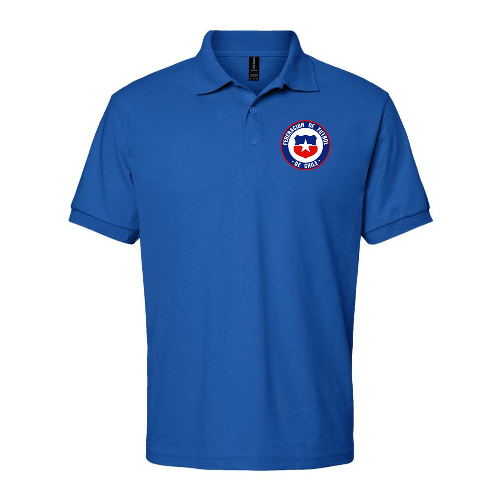 Men's Chile National Soccer Team  Dry Blend Polo | Color: Royal Blue | Original artwork on Drive garment