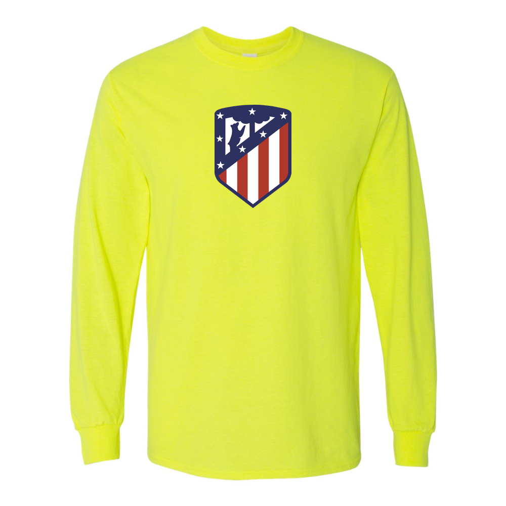 Men's Atletico Madrid FC Cotton Long Sleeve T-Shirt | Color: Safety Green | Original artwork