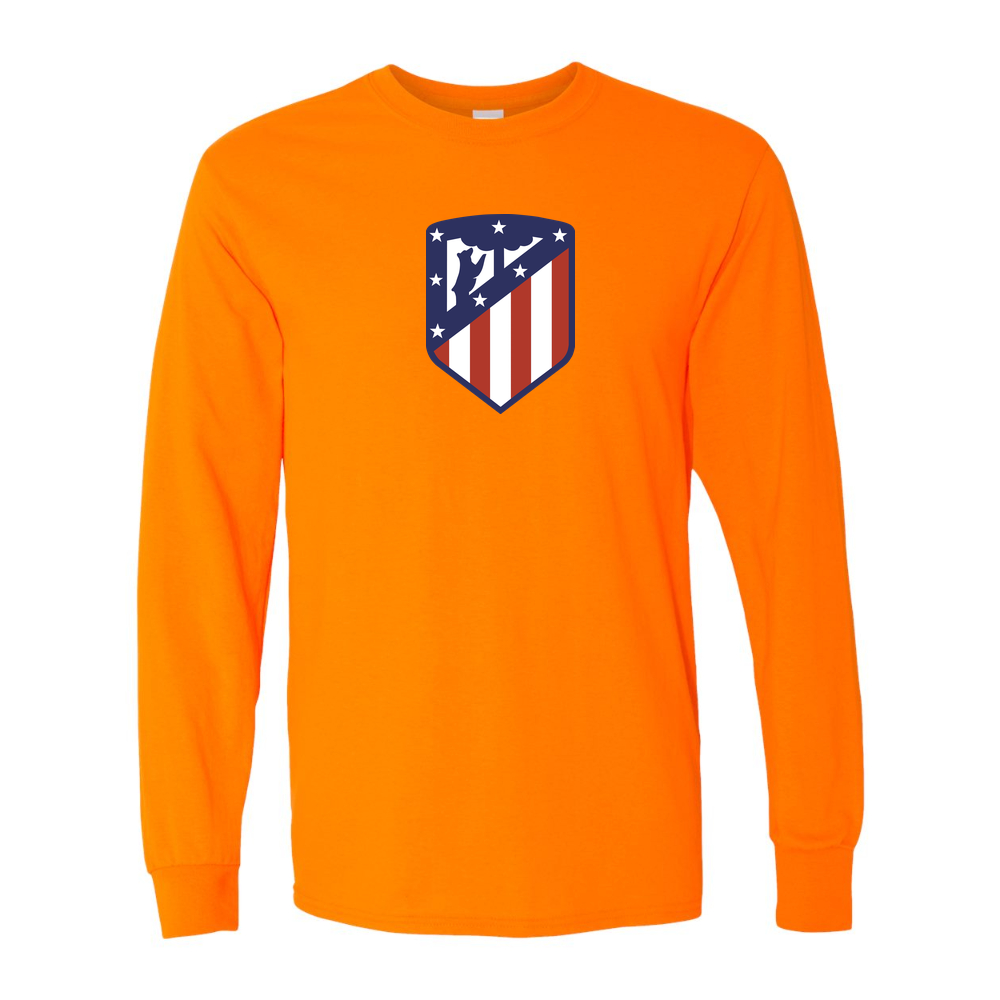 Men's Atletico Madrid FC Cotton Long Sleeve T-Shirt | Color: Safety Orange | Original artwork