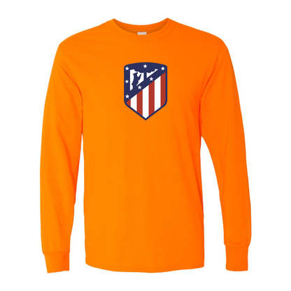 Men's Atletico Madrid FC Cotton Long Sleeve T-Shirt | Color: Safety Orange | Original artwork