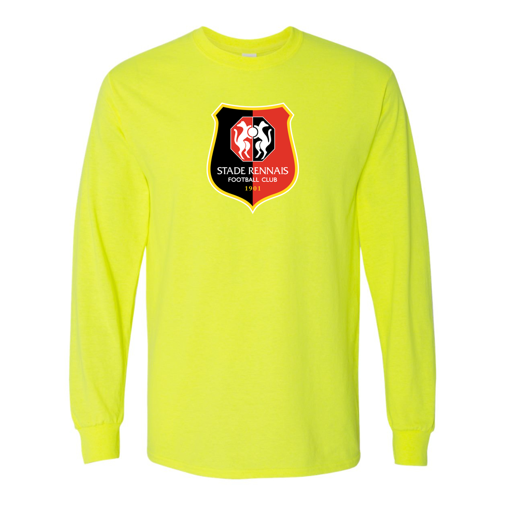 Men's Stade Rennais FC Cotton Long Sleeve T-Shirt | Color: Safety Green | Original artwork