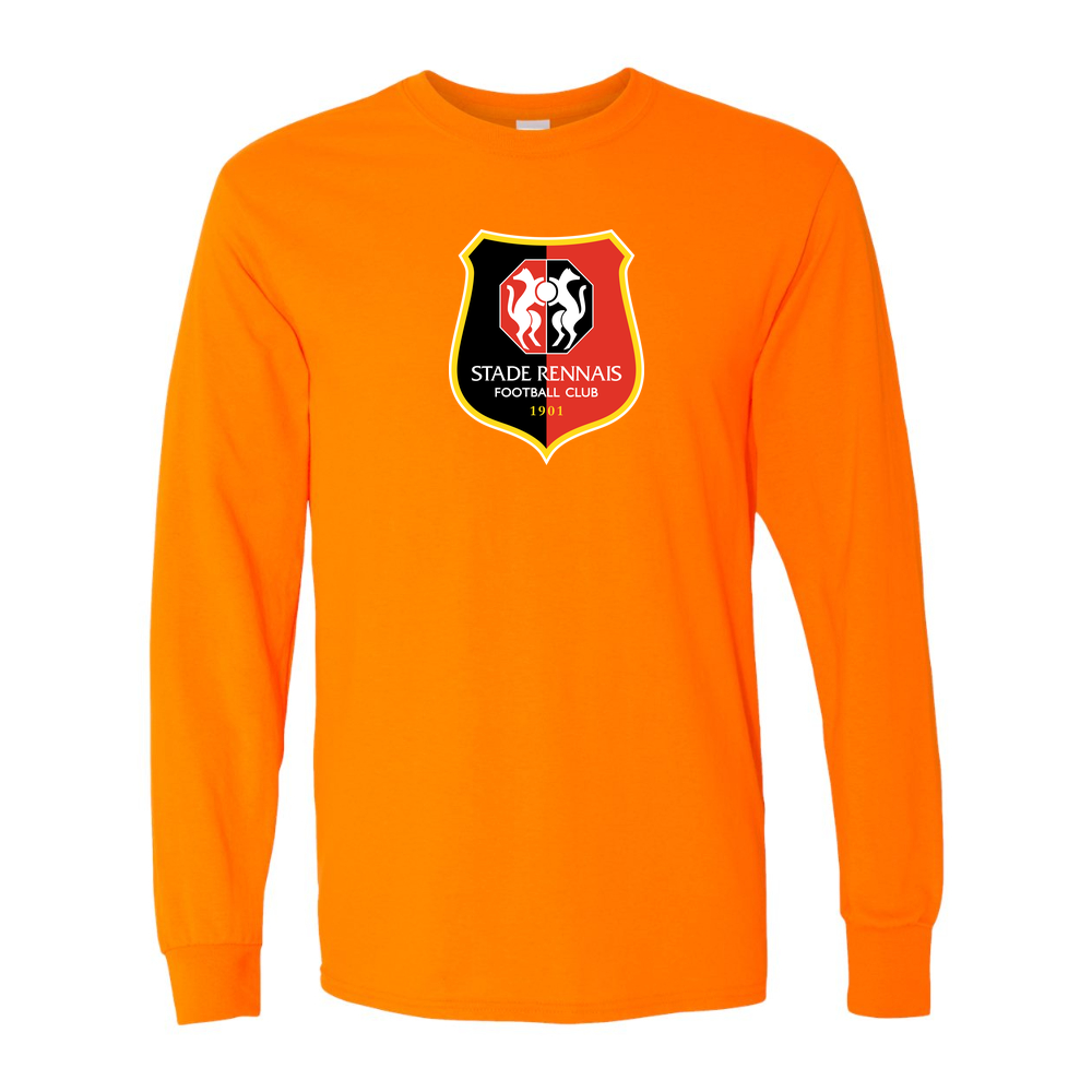 Men's Stade Rennais FC Cotton Long Sleeve T-Shirt | Color: Safety Orange | Original artwork