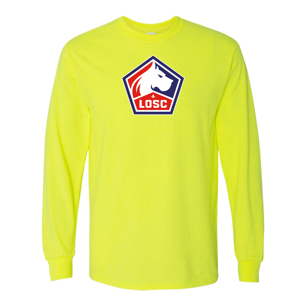 Men's Lille Olympique FC Cotton Long Sleeve T-Shirt | Color: Safety Green | Original artwork