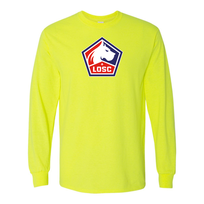 Men's Lille Olympique FC Cotton Long Sleeve T-Shirt | Color: Safety Green | Original artwork