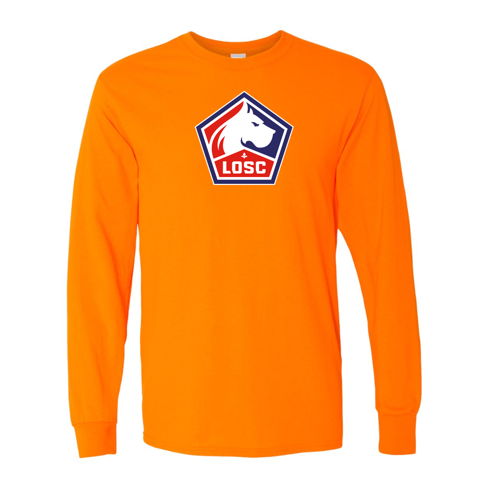 Men's Lille Olympique FC Cotton Long Sleeve T-Shirt | Color: Safety Orange | Original artwork