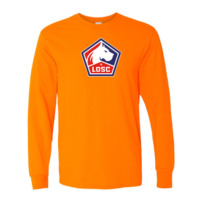 Men's Lille Olympique FC Cotton Long Sleeve T-Shirt | Color: Safety Orange | Original artwork
