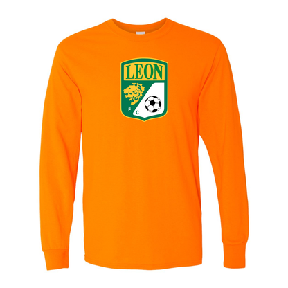 Men's Leon FC Cotton Long Sleeve T-Shirt | Color: Safety Orange | Original artwork