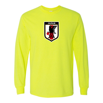 Men's Japan National Soccer Team Cotton Long Sleeve T-Shirt | Color: Safety Green | Original artwork