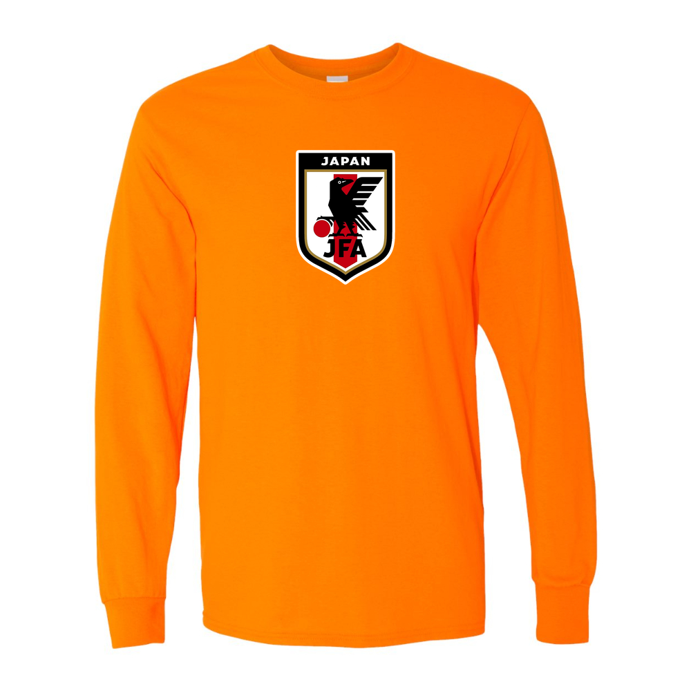 Men's Japan National Soccer Team Cotton Long Sleeve T-Shirt | Color: Safety Orange | Original artwork