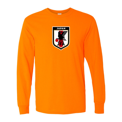 Men's Japan National Soccer Team Cotton Long Sleeve T-Shirt | Color: Safety Orange | Original artwork