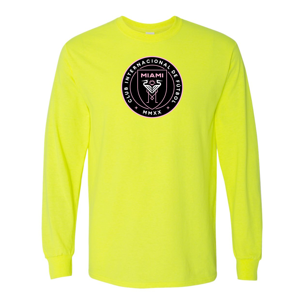 Men's Inter Miami FC Cotton Long Sleeve T-Shirt | Color: Safety Green | Original artwork
