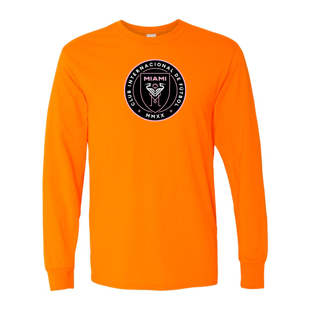 Men's Inter Miami FC Cotton Long Sleeve T-Shirt | Color: Safety Orange | Original artwork