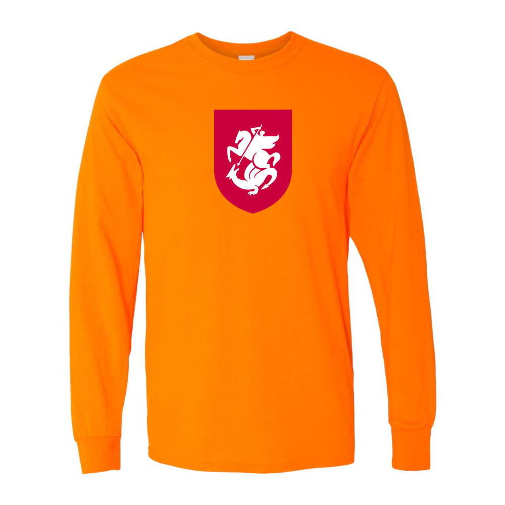Men's Georgia National Soccer Team Cotton Long Sleeve T-Shirt | Color: Safety Orange | Original artwork