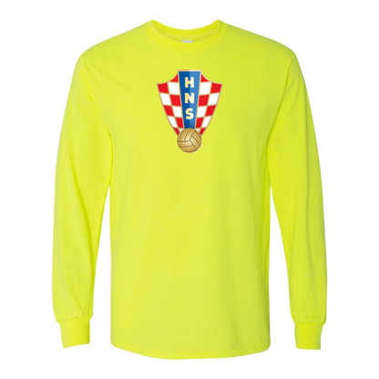 Men's Croatia National Soccer Team Cotton Long Sleeve T-Shirt | Color: Safety Green | Original artwork
