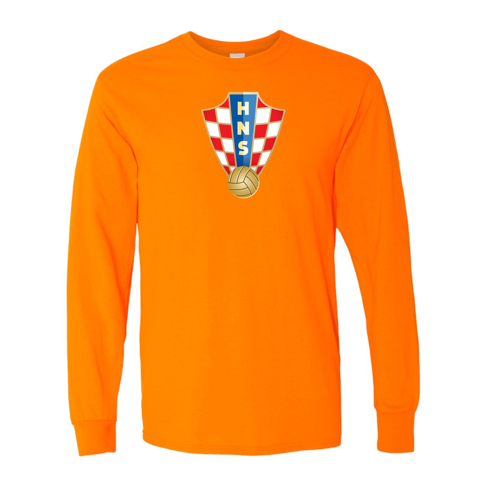 Men's Croatia National Soccer Team Cotton Long Sleeve T-Shirt | Color: Safety Orange | Original artwork