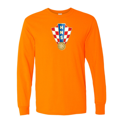 Men's Croatia National Soccer Team Cotton Long Sleeve T-Shirt | Color: Safety Orange | Original artwork