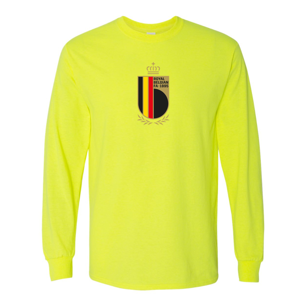 Men's Belgium National Soccer Team Cotton Long Sleeve T-Shirt | Color: Safety Green | Original artwork