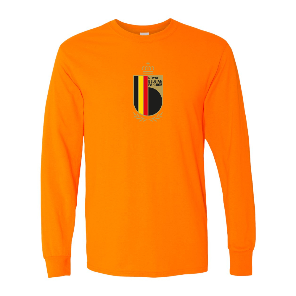 Men's Belgium National Soccer Team Cotton Long Sleeve T-Shirt | Color: Safety Orange | Original artwork