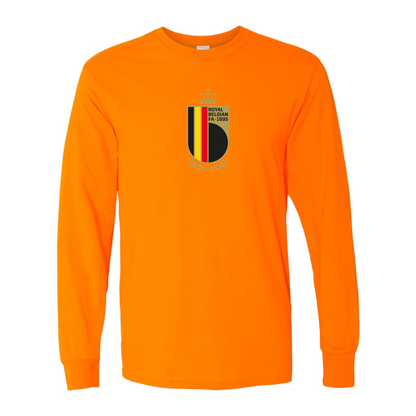 Men's Belgium National Soccer Team Cotton Long Sleeve T-Shirt | Color: Safety Orange | Original artwork