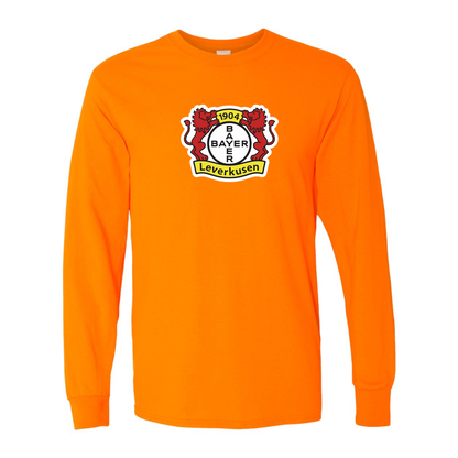 Men's Bayer Leverkusen FC Cotton Long Sleeve T-Shirt | Color: Safety Orange | Original artwork