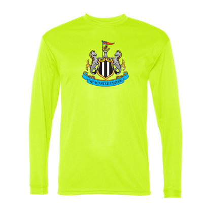 Men’s Newcastle United FC Performance Long Sleeve T-Shirt | Color: Safety Yellow | Original artwork on Drive garment