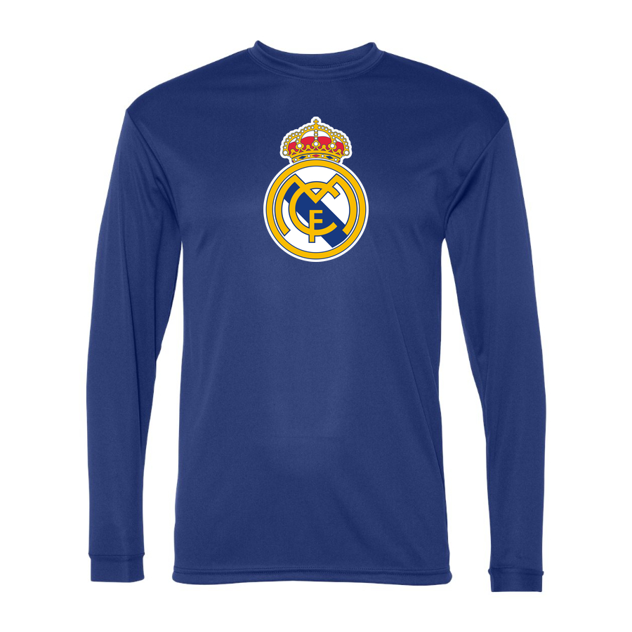 Men’s Real Madrid Soccer Performance Long Sleeve T-Shirt | Color: Royal | Original artwork on Drive garment