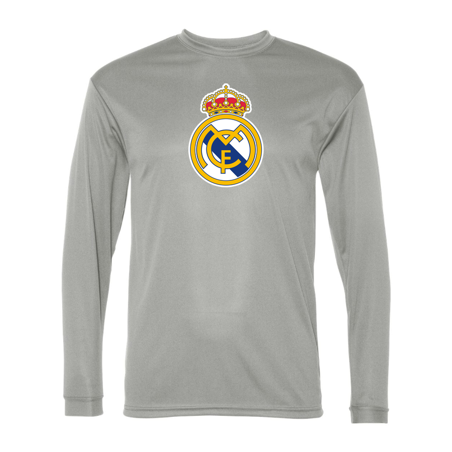 Men’s Real Madrid Soccer Performance Long Sleeve T-Shirt | Color: Silver | Original artwork on Drive garment