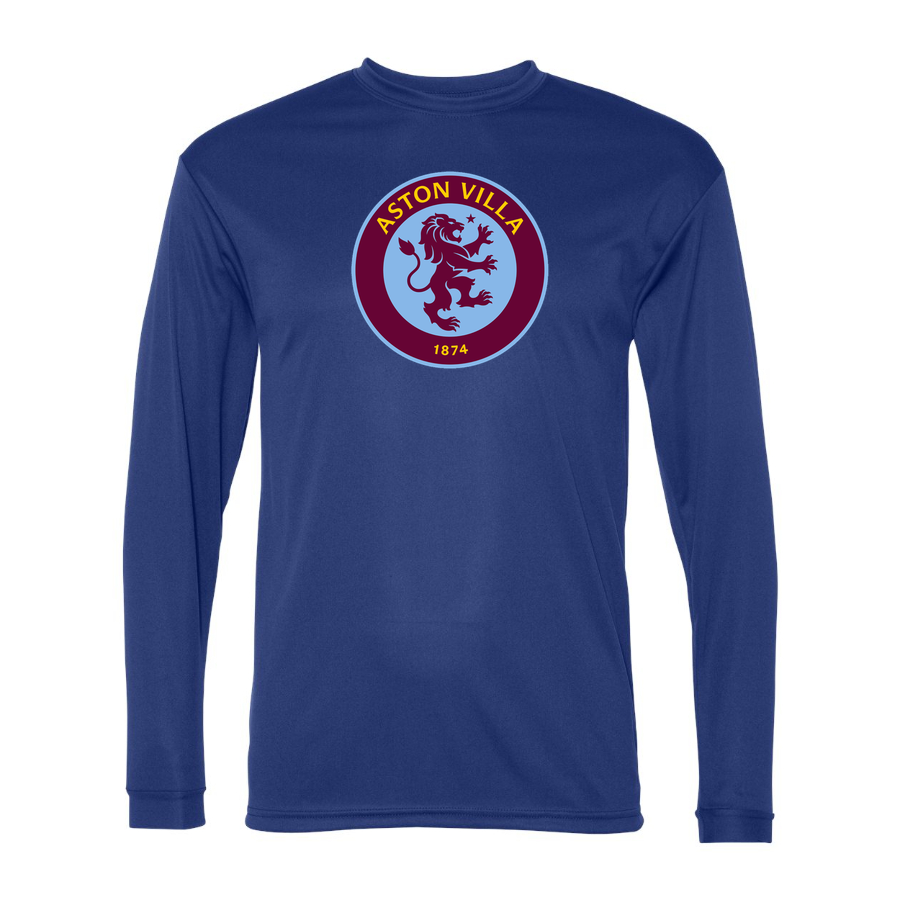 Men's Aston Villa Performance Long Sleeve T-Shirt | Color: Royal | Original artwork on Drive garment