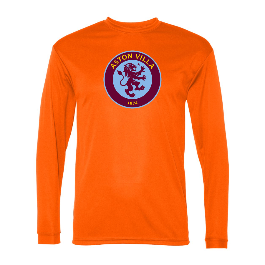 Men's Aston Villa Performance Long Sleeve T-Shirt | Color: Safety Orange | Original artwork on Drive garment